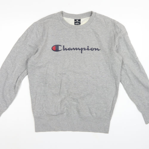 Champion Men's Grey Medium Crew Neck Logo Fleece Sweatshirt