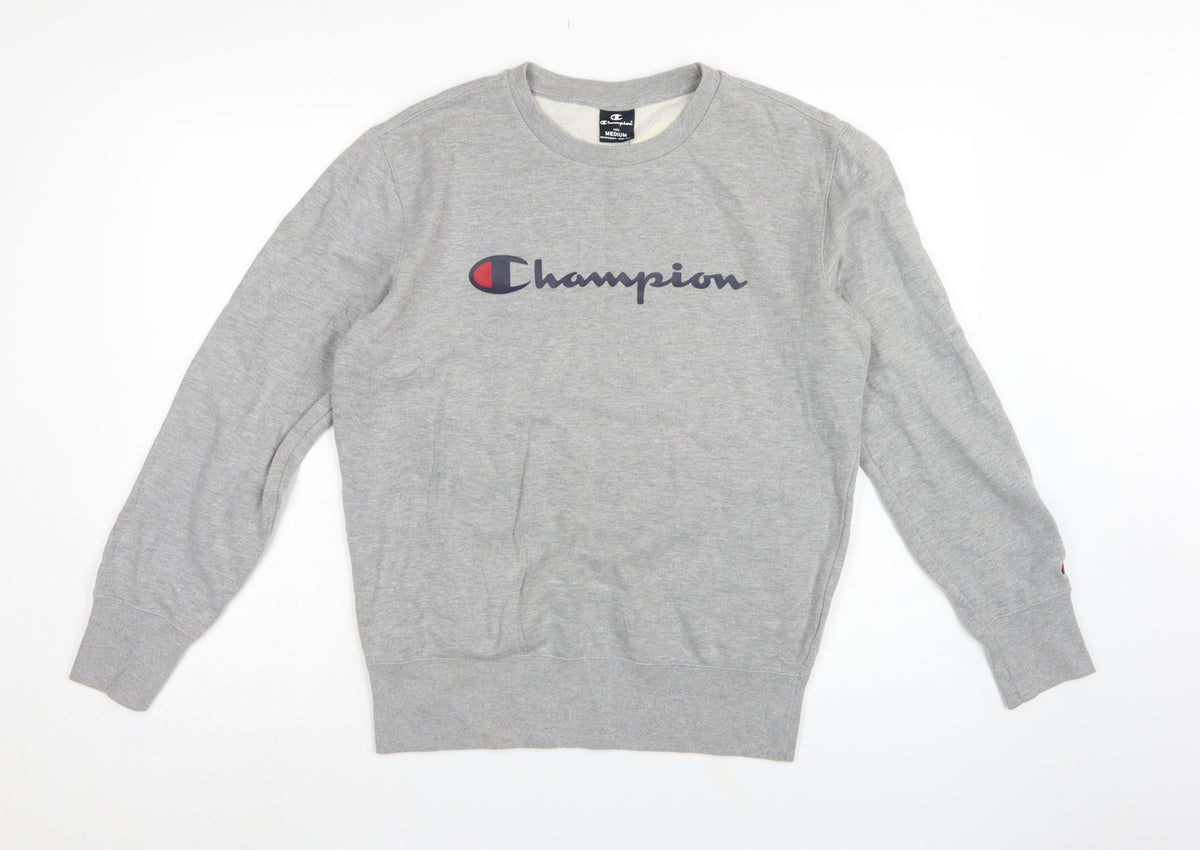 Champion Men's Grey Medium Crew Neck Logo Fleece Sweatshirt