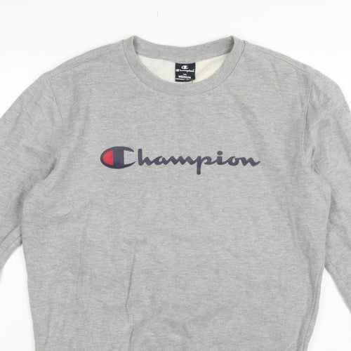Champion Men's Grey Medium Crew Neck Logo Fleece Sweatshirt