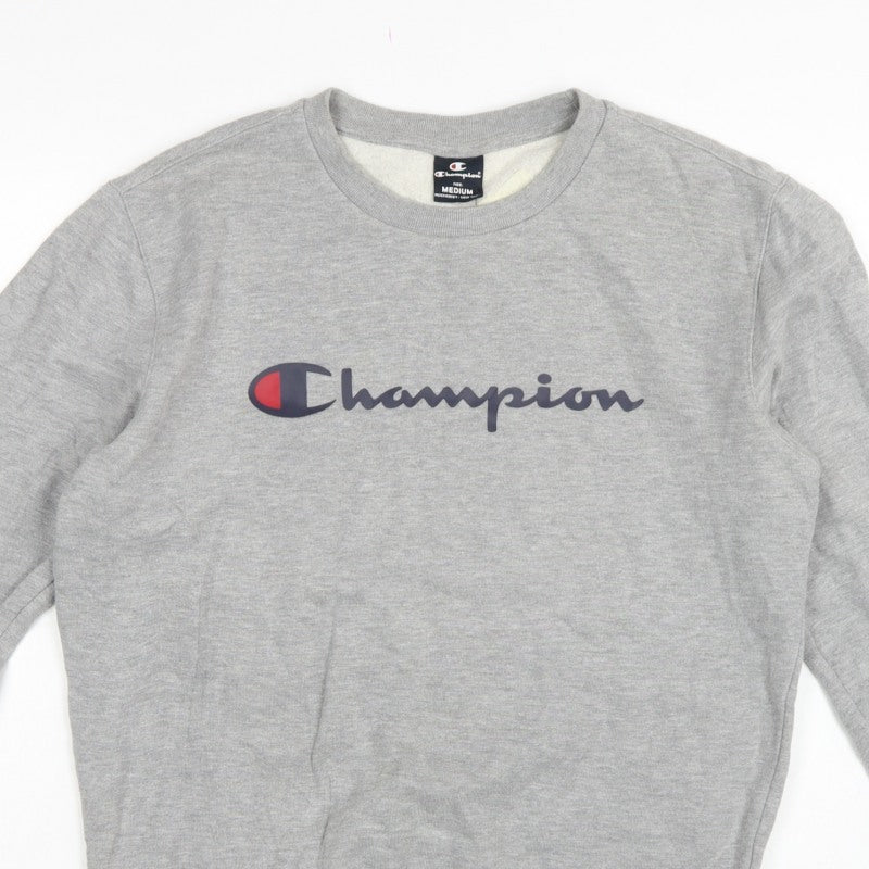 Champion Men's Grey Medium Crew Neck Logo Fleece Sweatshirt