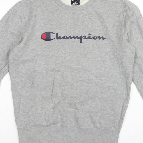 Champion Men's Grey Medium Crew Neck Logo Fleece Sweatshirt