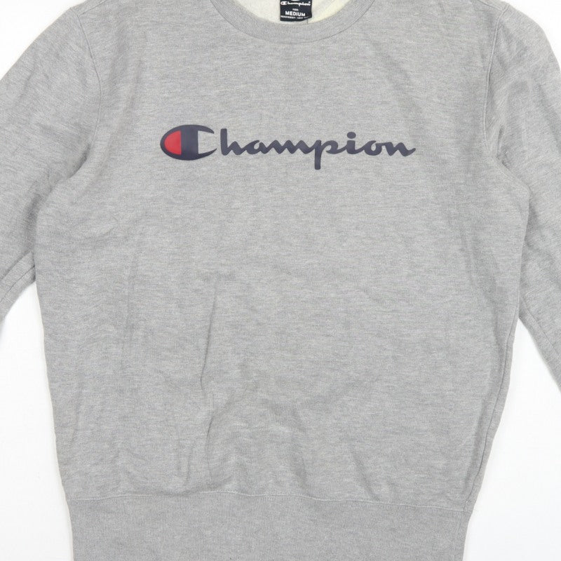 Champion Men's Grey Medium Crew Neck Logo Fleece Sweatshirt