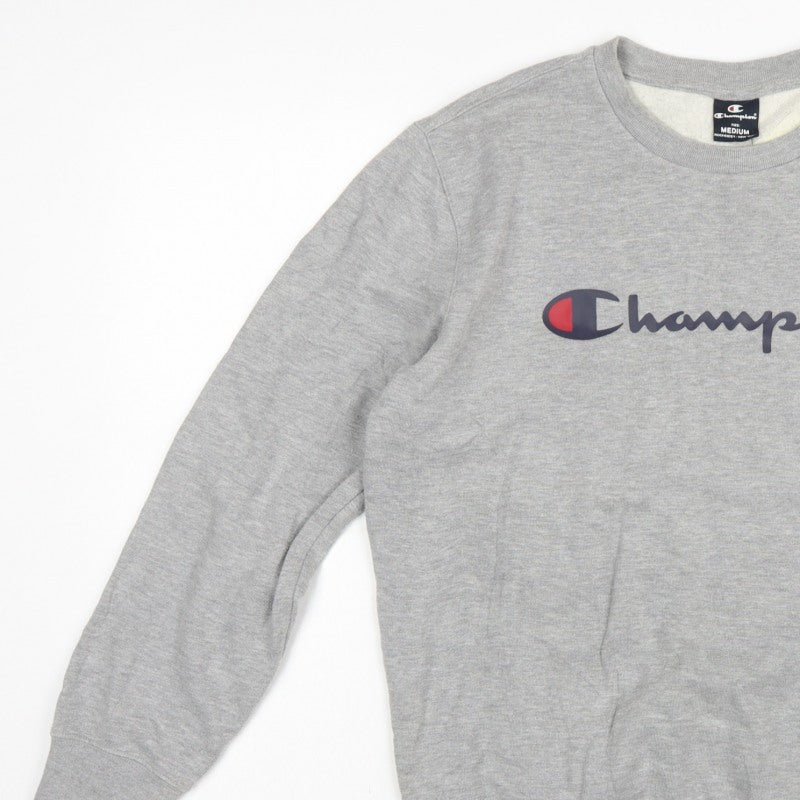 Champion Men's Grey Medium Crew Neck Logo Fleece Sweatshirt