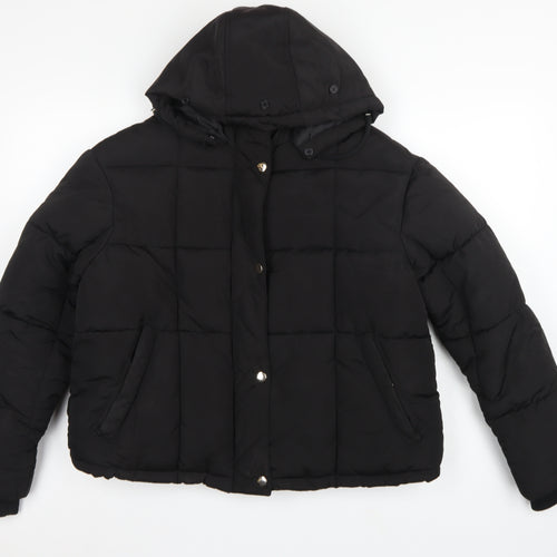 Topshop Women’s Black UK 12 Hooded Quilted Puffer Jacket