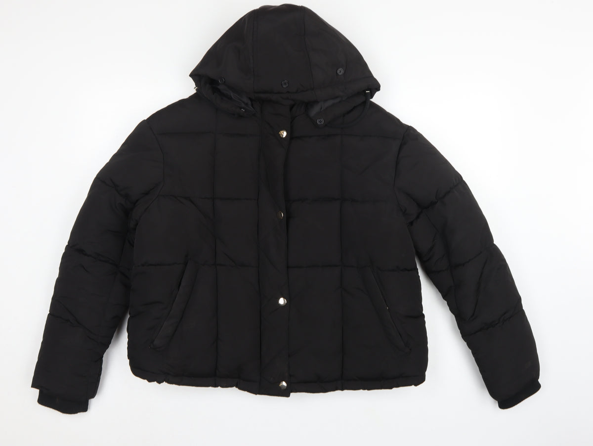 Topshop Women’s Black UK 12 Hooded Quilted Puffer Jacket