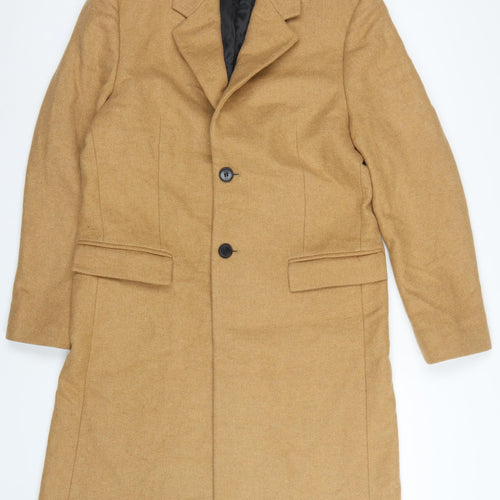 Zara Women Brown Wool Blend Long Overcoat Size M Classic Button Coat