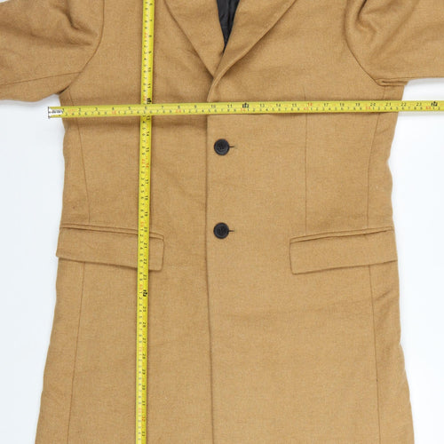 Zara Women Brown Wool Blend Long Overcoat Size M Classic Button Coat