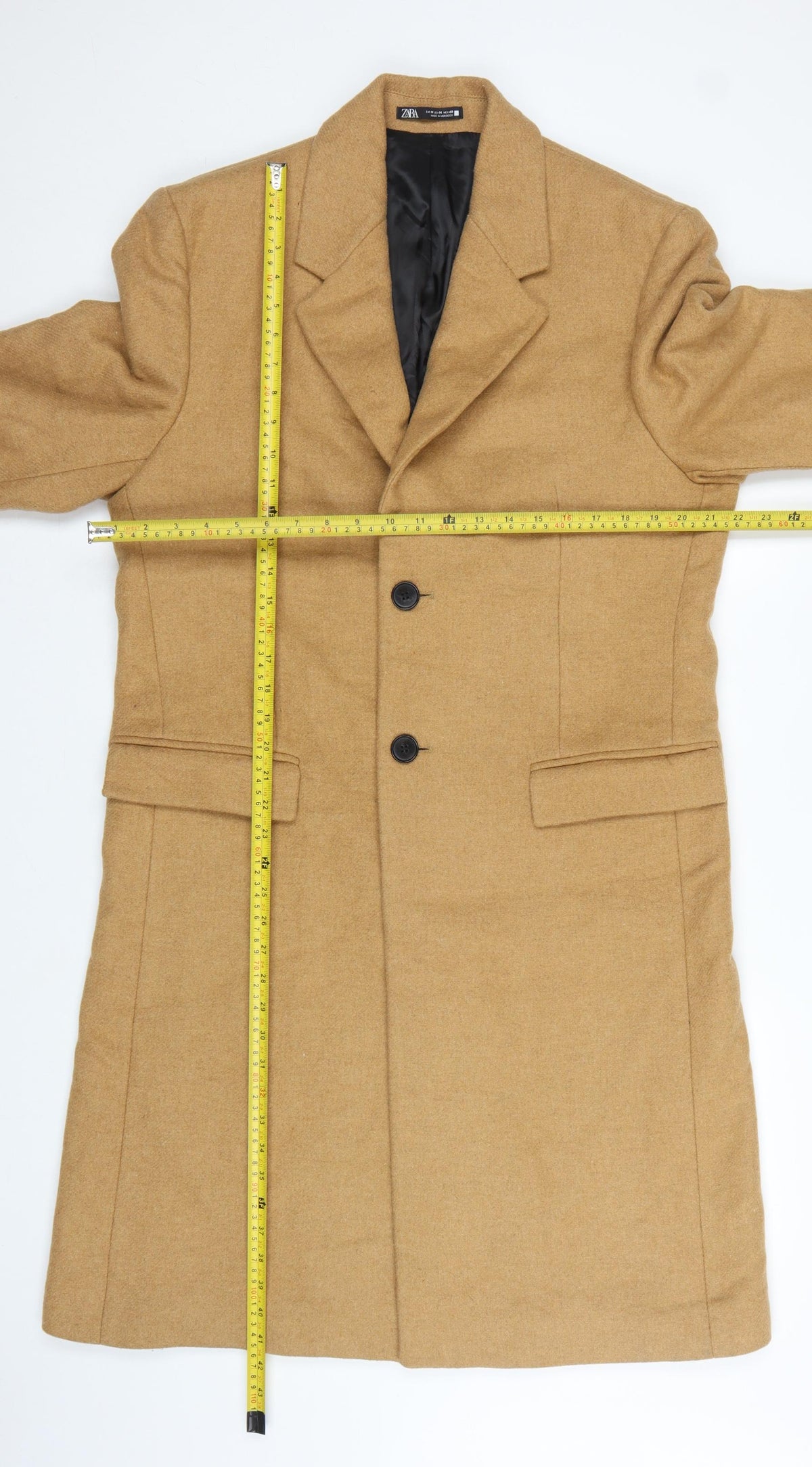Zara Women Brown Wool Blend Long Overcoat Size M Classic Button Coat