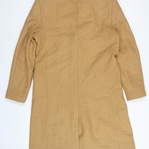 Zara Women Brown Wool Blend Long Overcoat Size M Classic Button Coat