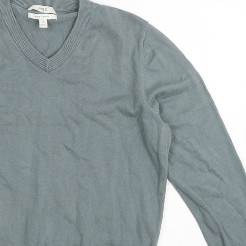 Marks and Spencer Men’s Grey M V-Neck Pure Cotton Pullover Jumper