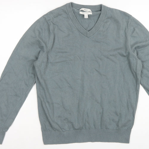 Marks and Spencer Men’s Grey M V-Neck Pure Cotton Pullover Jumper