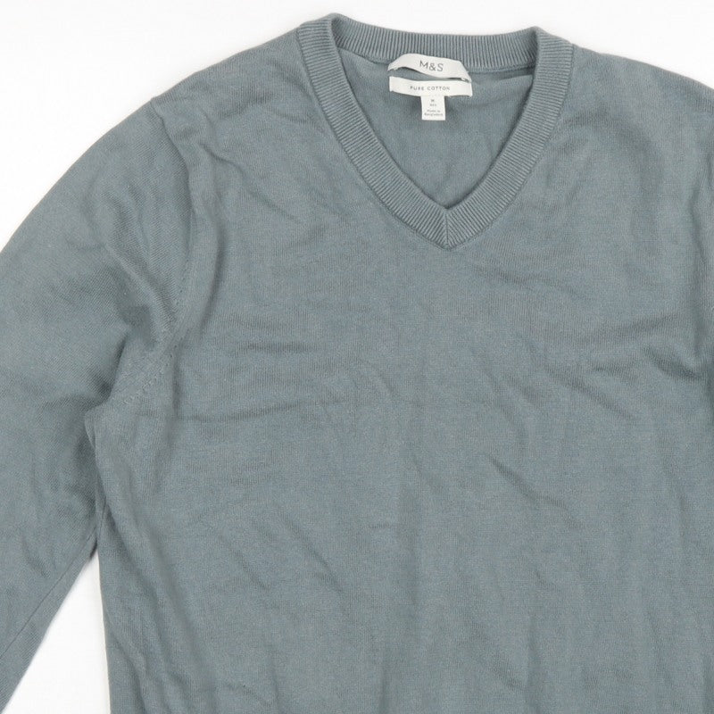 Marks and Spencer Men’s Grey M V-Neck Pure Cotton Pullover Jumper