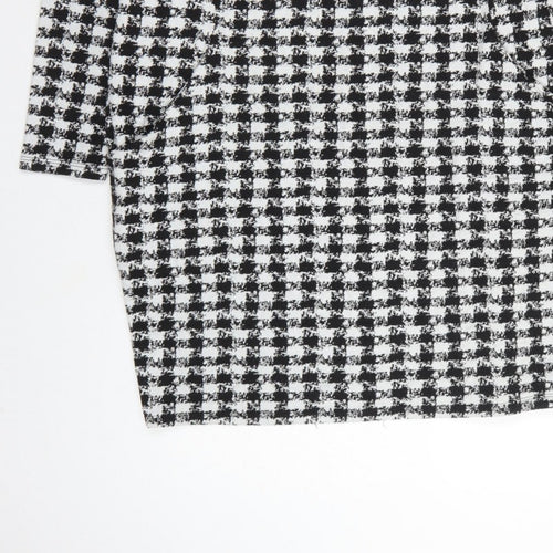 Wallis Women Black White Houndstooth Shift Dress UK 16 Long Sleeve