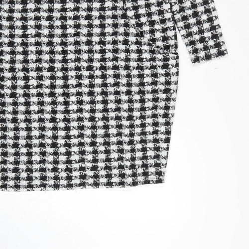Wallis Women Black White Houndstooth Shift Dress UK 16 Long Sleeve