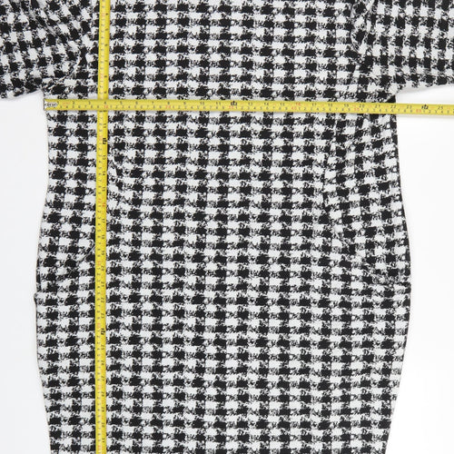 Wallis Women Black White Houndstooth Shift Dress UK 16 Long Sleeve