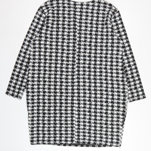 Wallis Women Black White Houndstooth Shift Dress UK 16 Long Sleeve