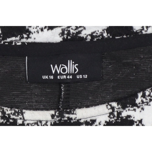 Wallis Women Black White Houndstooth Shift Dress UK 16 Long Sleeve