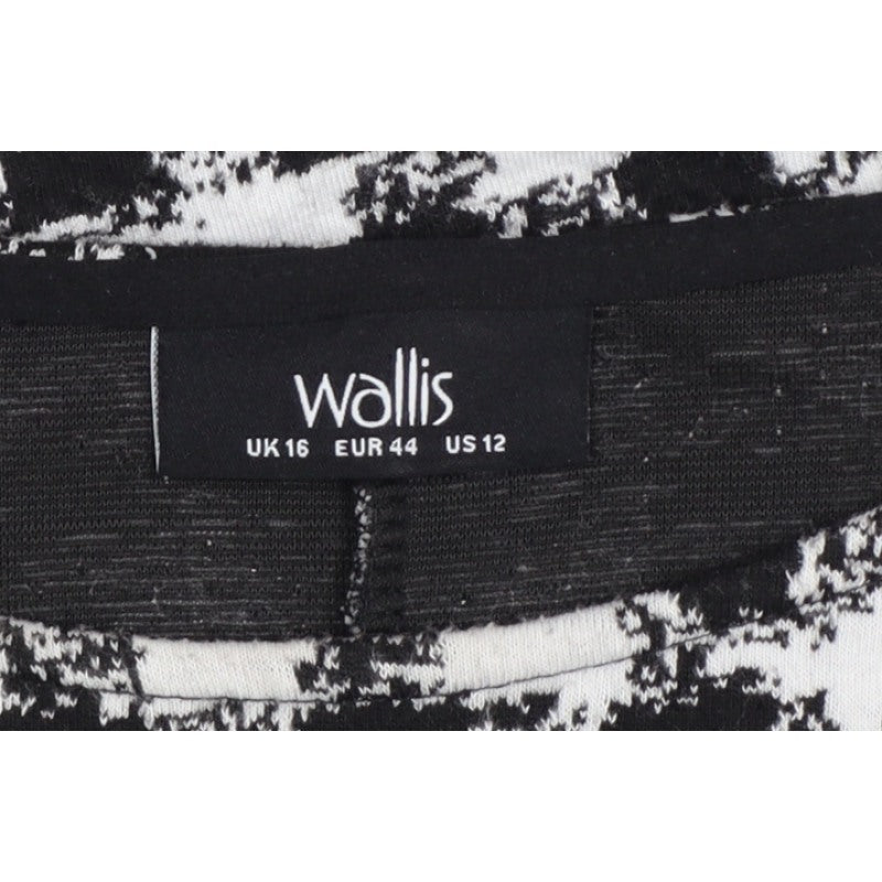 Wallis Women Black White Houndstooth Shift Dress UK 16 Long Sleeve