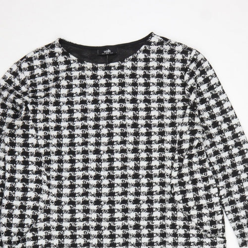 Wallis Women Black White Houndstooth Shift Dress UK 16 Long Sleeve