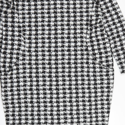 Wallis Women Black White Houndstooth Shift Dress UK 16 Long Sleeve