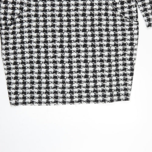 Wallis Women Black White Houndstooth Shift Dress UK 16 Long Sleeve