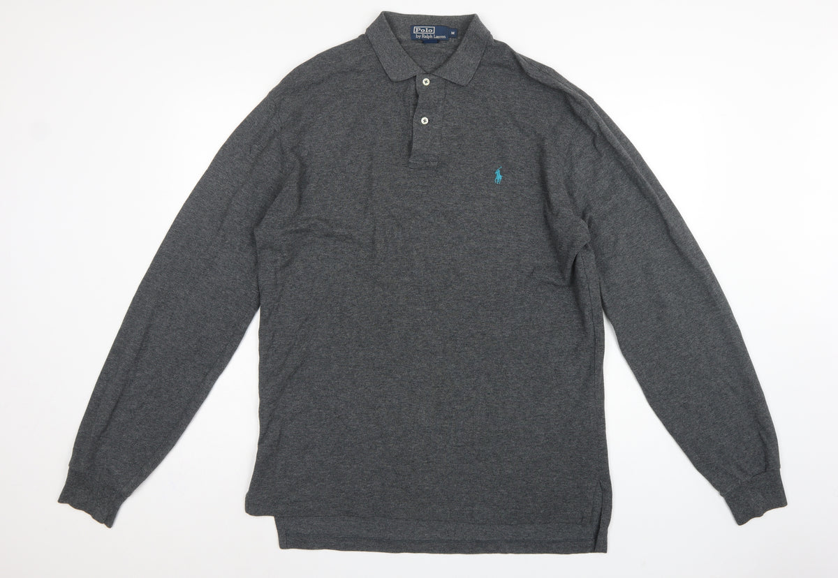Polo Ralph Lauren Men's Grey M Long Sleeve Embroidered Logo Polo Shirt
