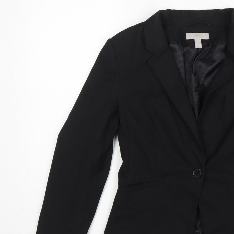 H&M Women Black UK 10 Tailored Single-Breasted Lined Blazer