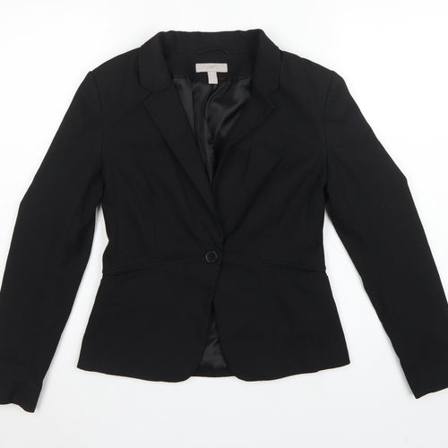 H&M Women Black UK 10 Tailored Single-Breasted Lined Blazer