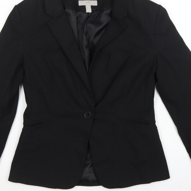 H&M Women Black UK 10 Tailored Single-Breasted Lined Blazer