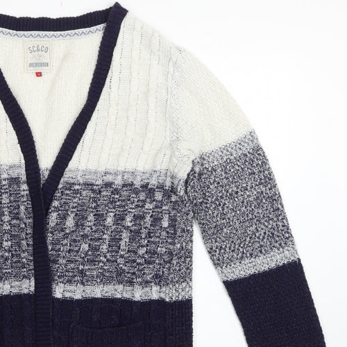 Soulcal & Co Women’s Blue Ivory Cable Knit Open Cardigan Size 14