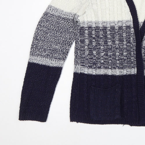 Soulcal & Co Women’s Blue Ivory Cable Knit Open Cardigan Size 14