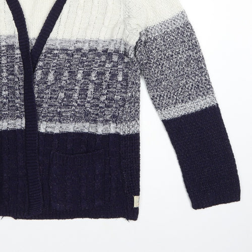 Soulcal & Co Women’s Blue Ivory Cable Knit Open Cardigan Size 14