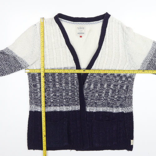 Soulcal & Co Women’s Blue Ivory Cable Knit Open Cardigan Size 14