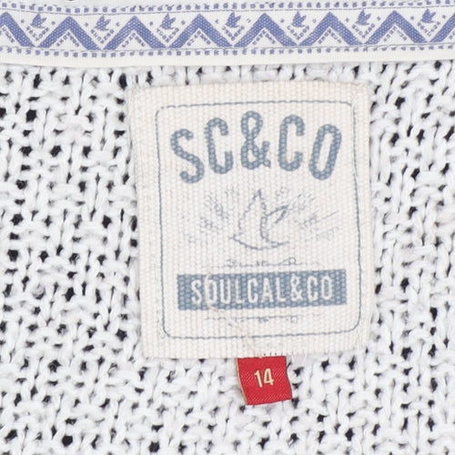 Soulcal & Co Women’s Blue Ivory Cable Knit Open Cardigan Size 14