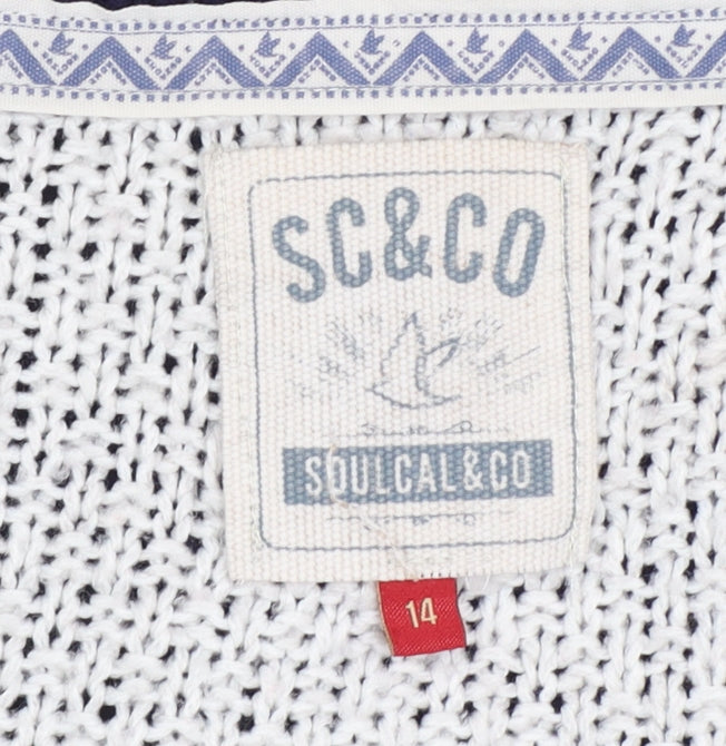 Soulcal & Co Women’s Blue Ivory Cable Knit Open Cardigan Size 14