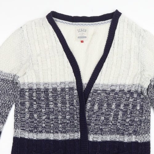Soulcal & Co Women’s Blue Ivory Cable Knit Open Cardigan Size 14