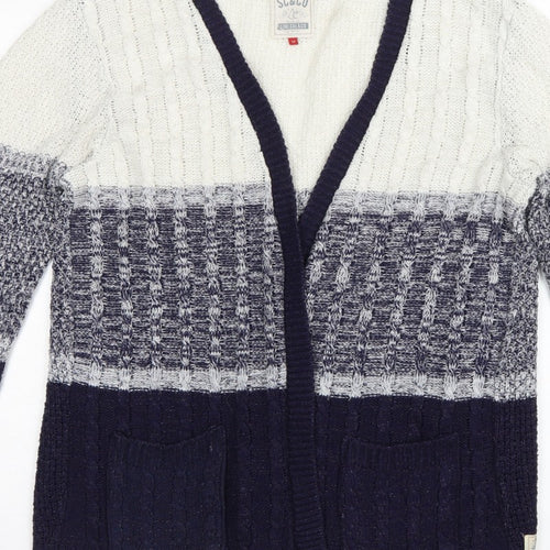 Soulcal & Co Women’s Blue Ivory Cable Knit Open Cardigan Size 14