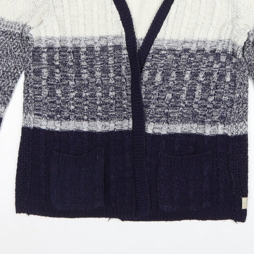 Soulcal & Co Women’s Blue Ivory Cable Knit Open Cardigan Size 14