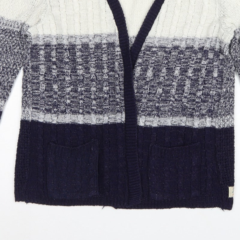 Soulcal & Co Women’s Blue Ivory Cable Knit Open Cardigan Size 14