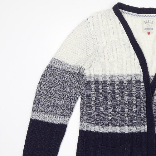 Soulcal & Co Women’s Blue Ivory Cable Knit Open Cardigan Size 14