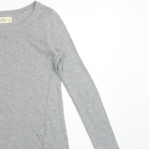 Hollister Women Grey S Slim Fit Round Neck Knit Pullover Jumper