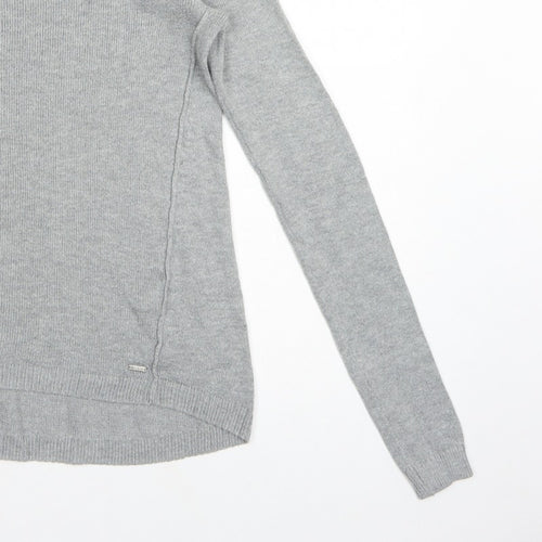 Hollister Women Grey S Slim Fit Round Neck Knit Pullover Jumper