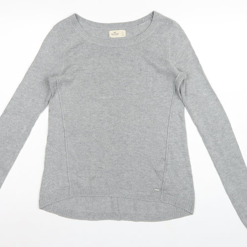 Hollister Women Grey S Slim Fit Round Neck Knit Pullover Jumper