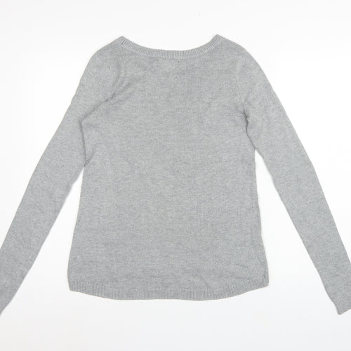 Hollister Women Grey S Slim Fit Round Neck Knit Pullover Jumper