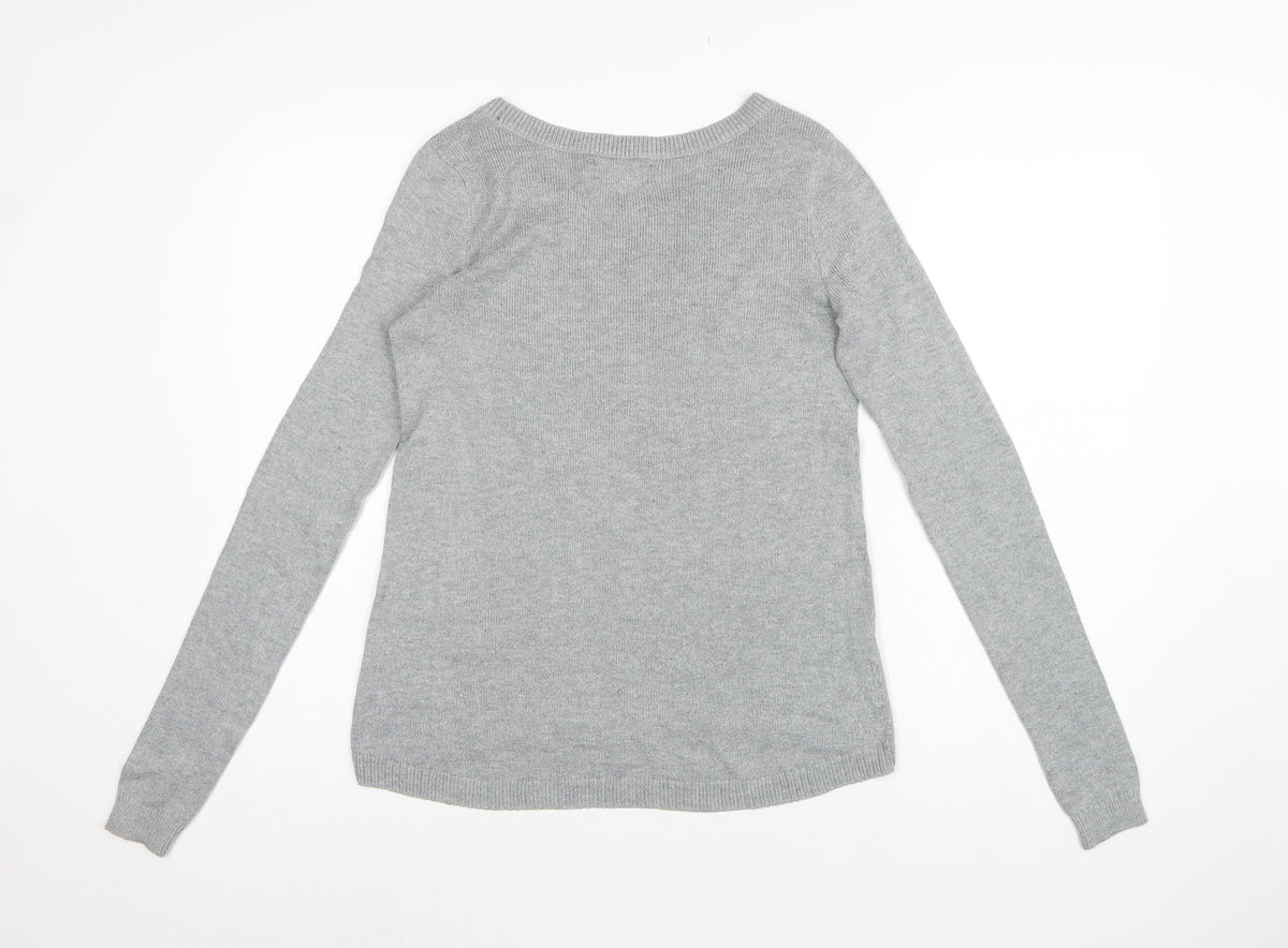 Hollister Women Grey S Slim Fit Round Neck Knit Pullover Jumper