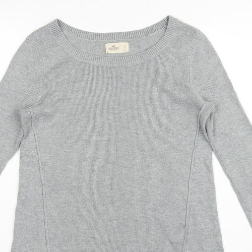 Hollister Women Grey S Slim Fit Round Neck Knit Pullover Jumper