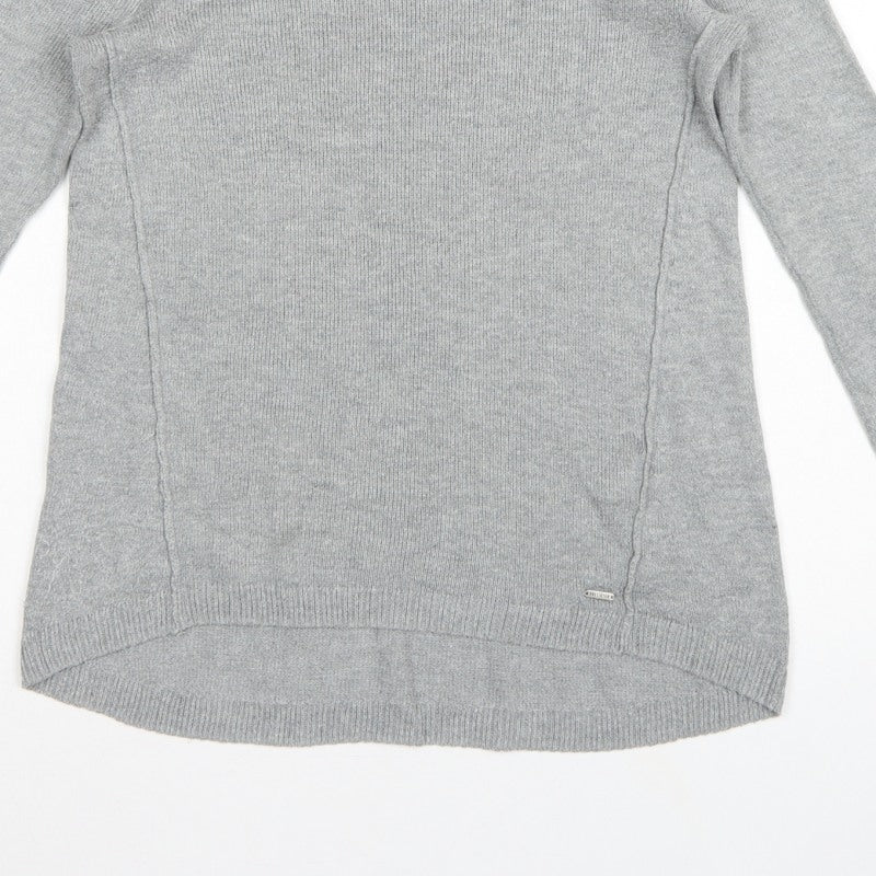 Hollister Women Grey S Slim Fit Round Neck Knit Pullover Jumper