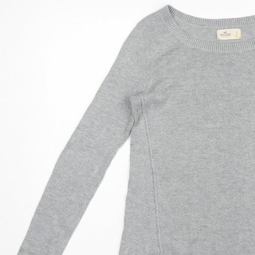 Hollister Women Grey S Slim Fit Round Neck Knit Pullover Jumper