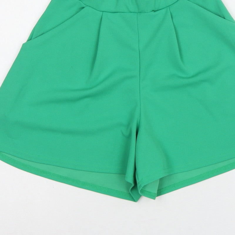 Boohoo Women’s Green High Rise Pleated Shorts UK 6 Pockets