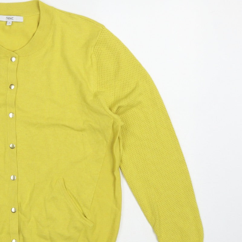 Next Women Yellow Size 14 Round Neck Button Pocket Knit Cardigan
